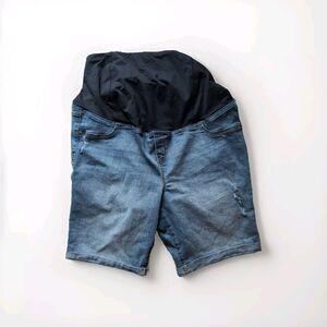 Isabel Maternity Crossover Panel Bermuda Jean Shorts Medium Wash Women's 16/33
